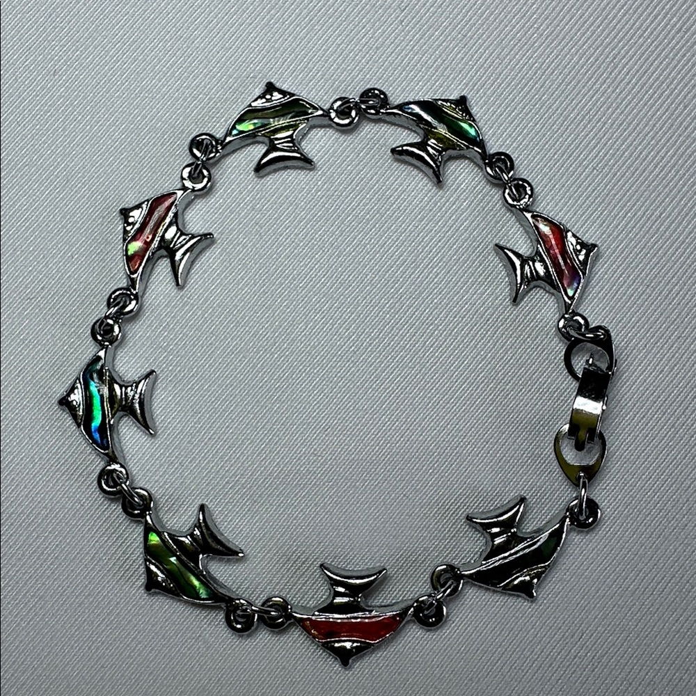 Silver Fish Charm Bracelet with Red & Green Enamel